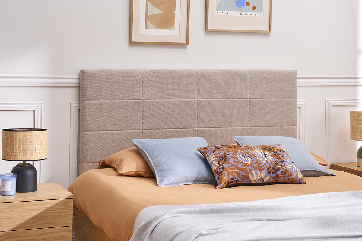 Testiera del letto moderna in tessuto beige naturale 160 cm ANATOLE