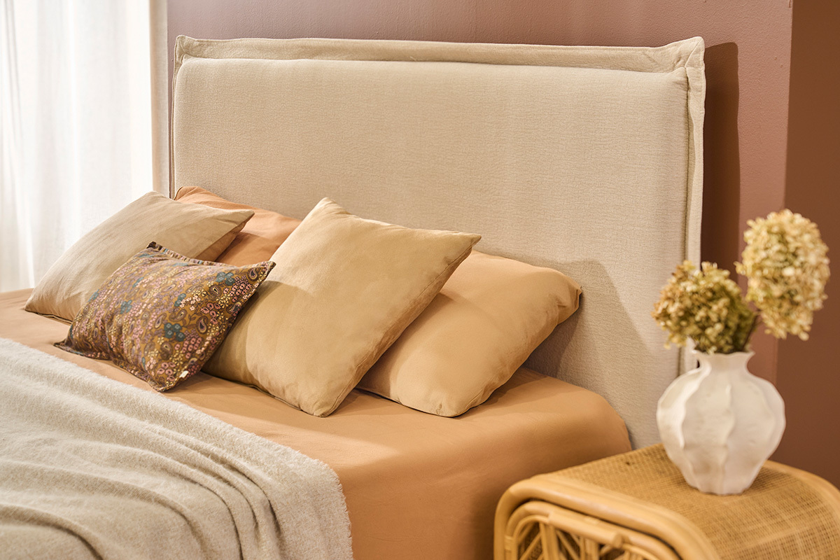 Testiera in tessuto effetto lino beige L160 cm PIA