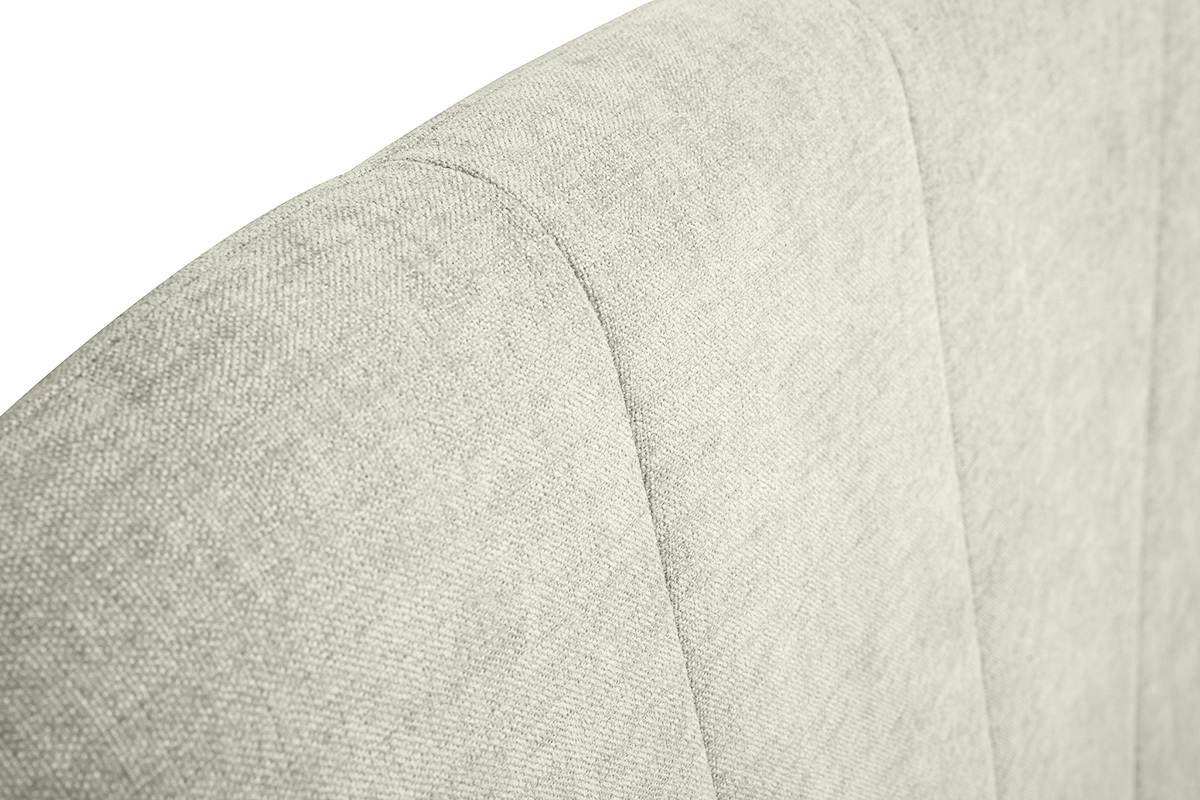 Dettaglio della testiera in tessuto beige effetto velluto texturizzato, vista a 3/4