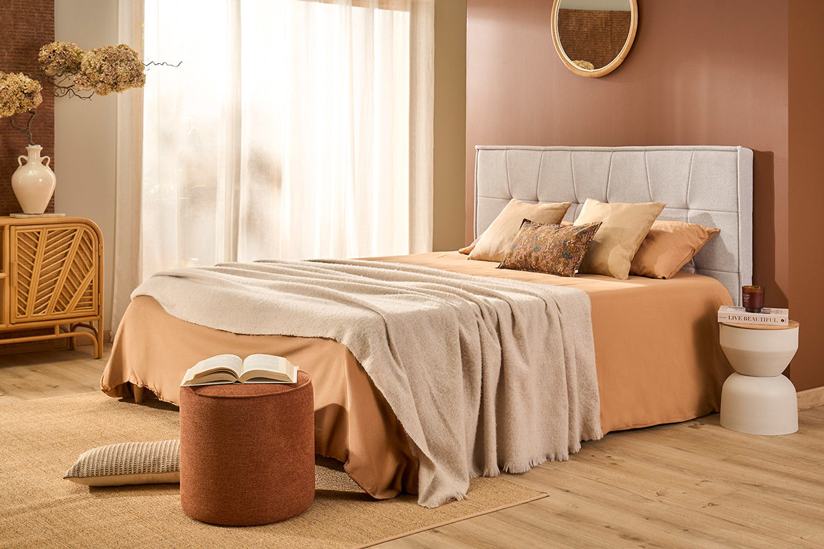 Testiera in tessuto effetto velluto testurizzato beige L170 cm SUKA