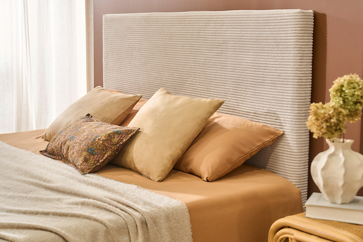 Testiera in velluto a coste beige L160 cm YOLANDA