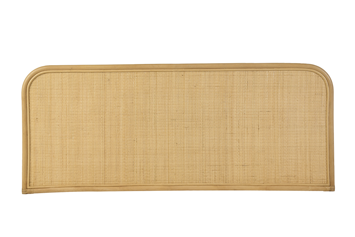 Testiera sospesa in cannage e rattan, vista frontale, dimensioni L160 cm, H65 cm.