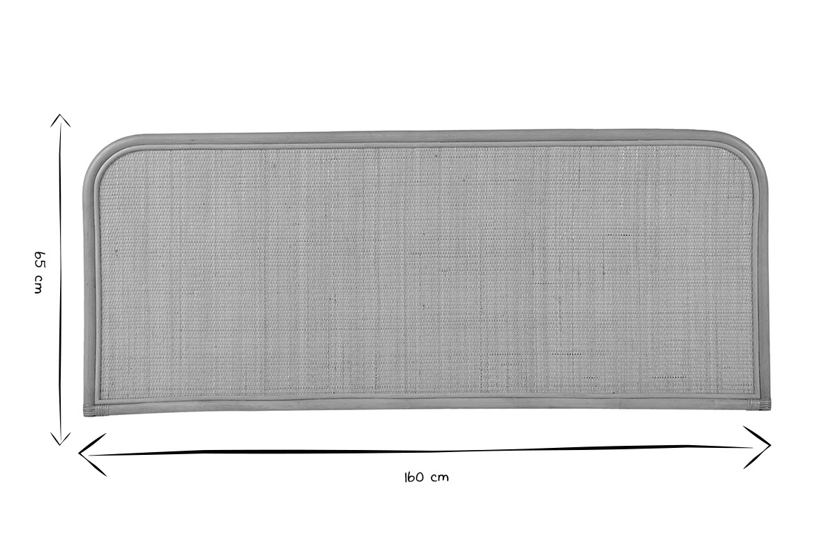 Dimensioni della testiera NUSA: 160 cm di larghezza, 65 cm di altezza, vista frontale in bianco e nero.