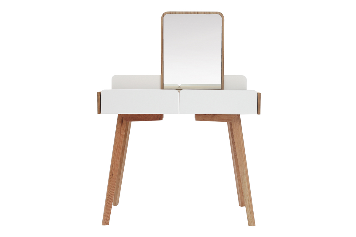 Toeletta moderna con specchio e cassetti legno e bianco TAYA
