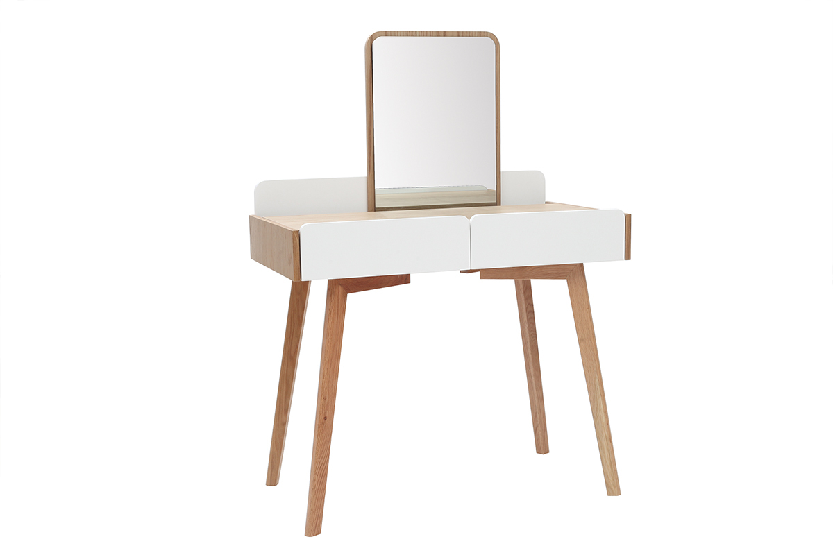 Toeletta moderna con specchio e cassetti legno e bianco TAYA