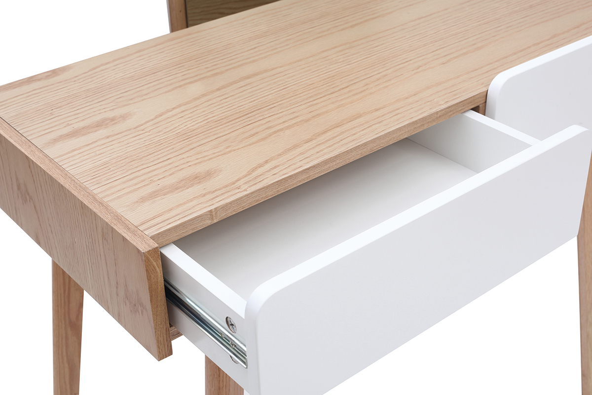 Toeletta moderna con specchio e cassetti legno e bianco TAYA