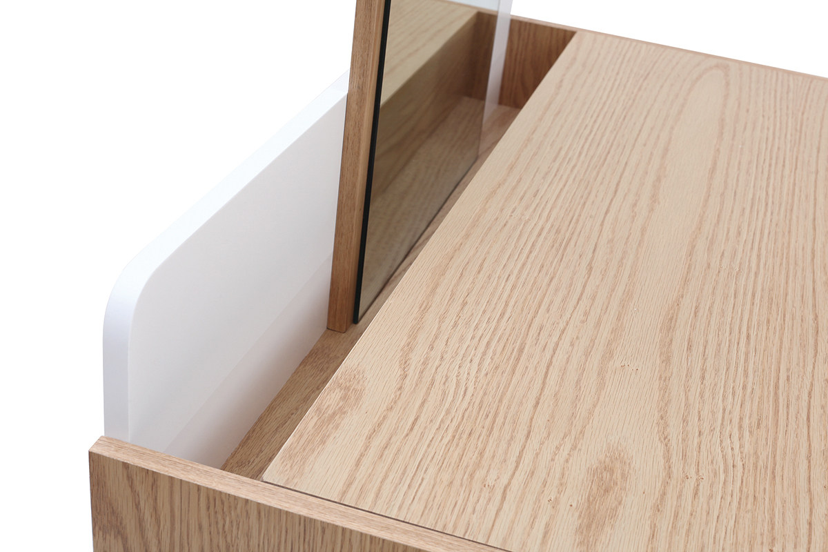 Toeletta moderna con specchio e cassetti legno e bianco TAYA