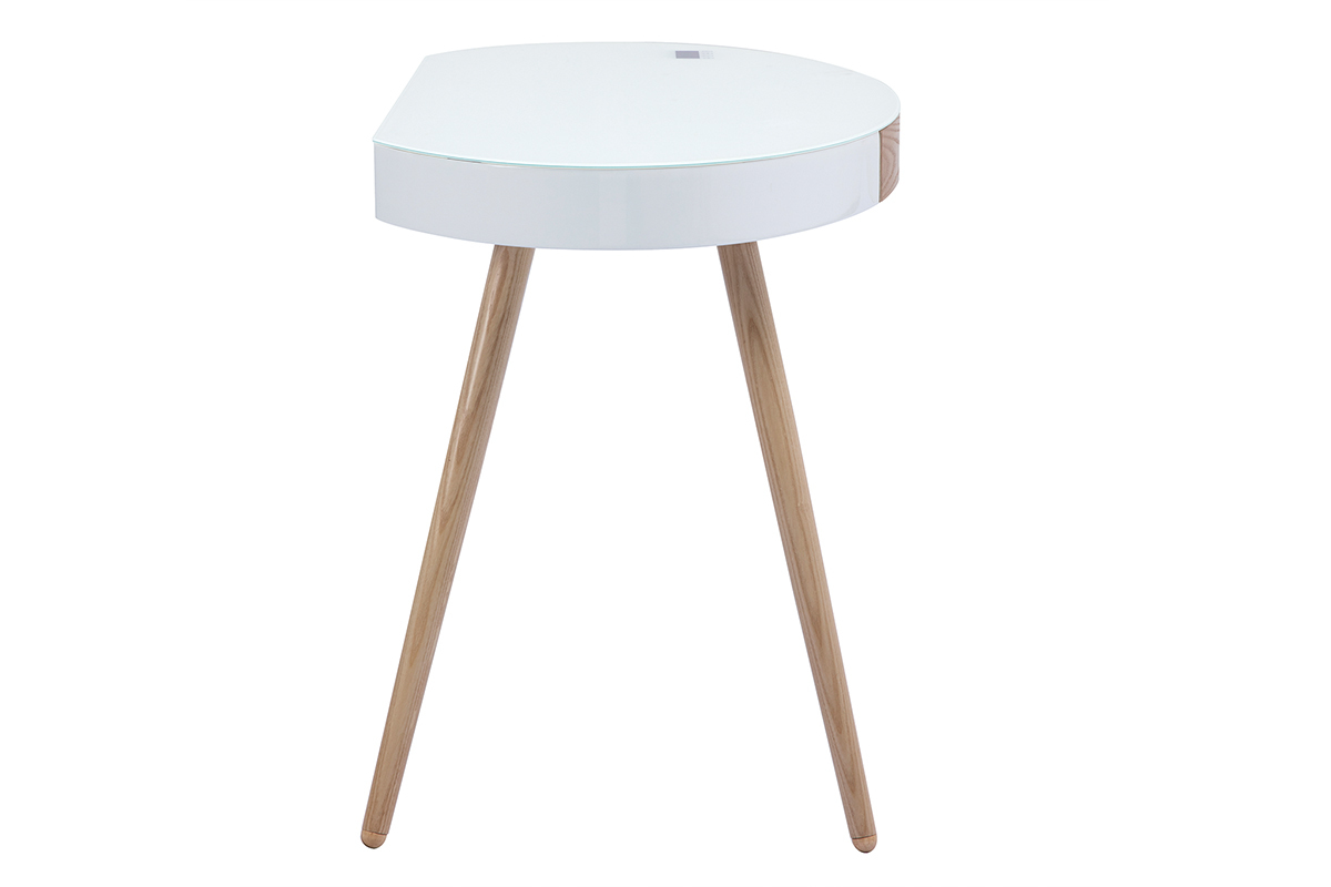 Ufficio multimediale connesso in vetro bianco e legno chiaro L120 cm HANDY