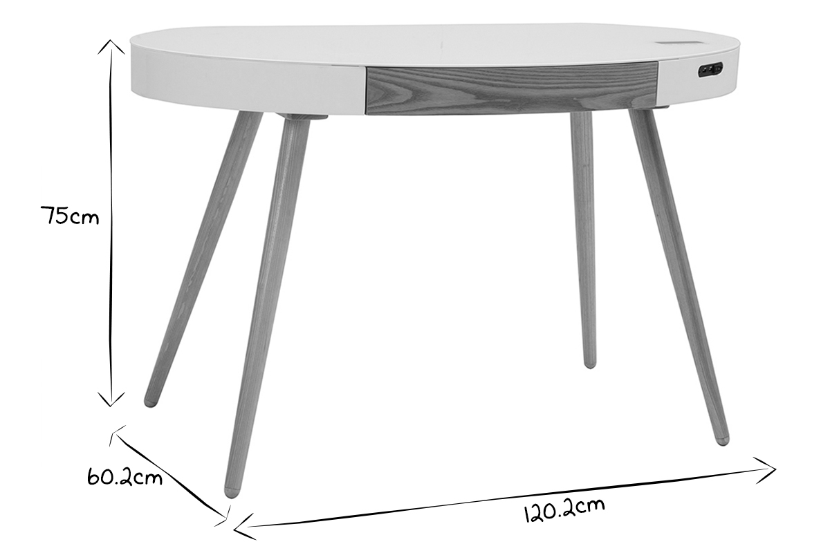 Ufficio multimediale connesso in vetro bianco e legno chiaro L120 cm HANDY